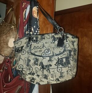 Coach Black and Tan Carriage Print Shoulder Bag
